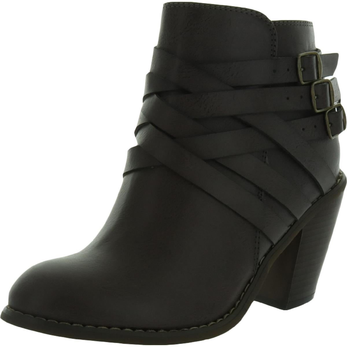 WDSTRAP Womens Faux Leather Stacked Heel Ankle Boots