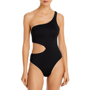 Womens Solid One Shoulder One-Piece Swimsuit