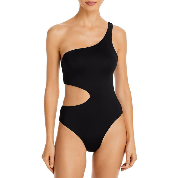 Womens Solid One Shoulder One-Piece Swimsuit