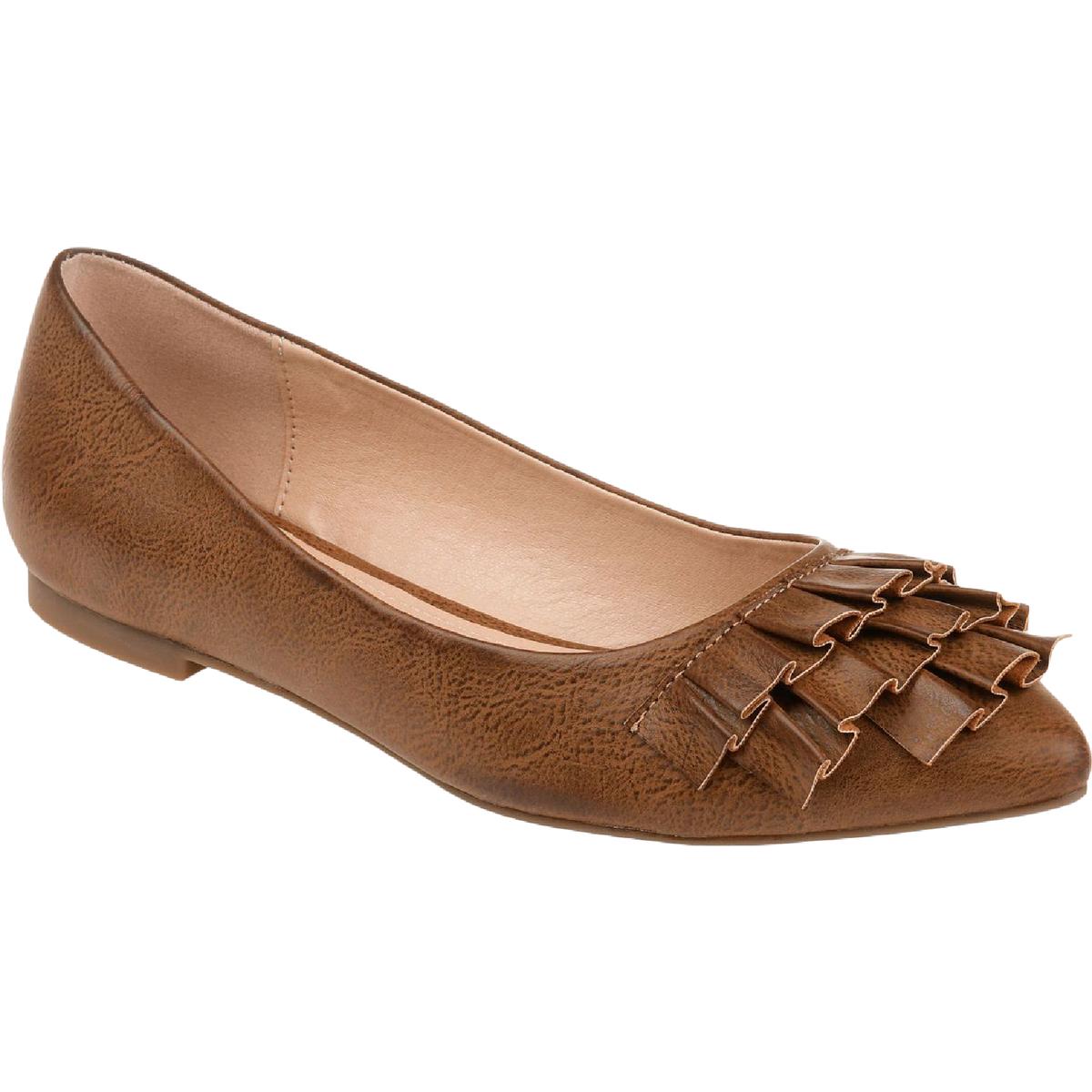 Judy Womens Ruffled Faux Leather Ballet Flats