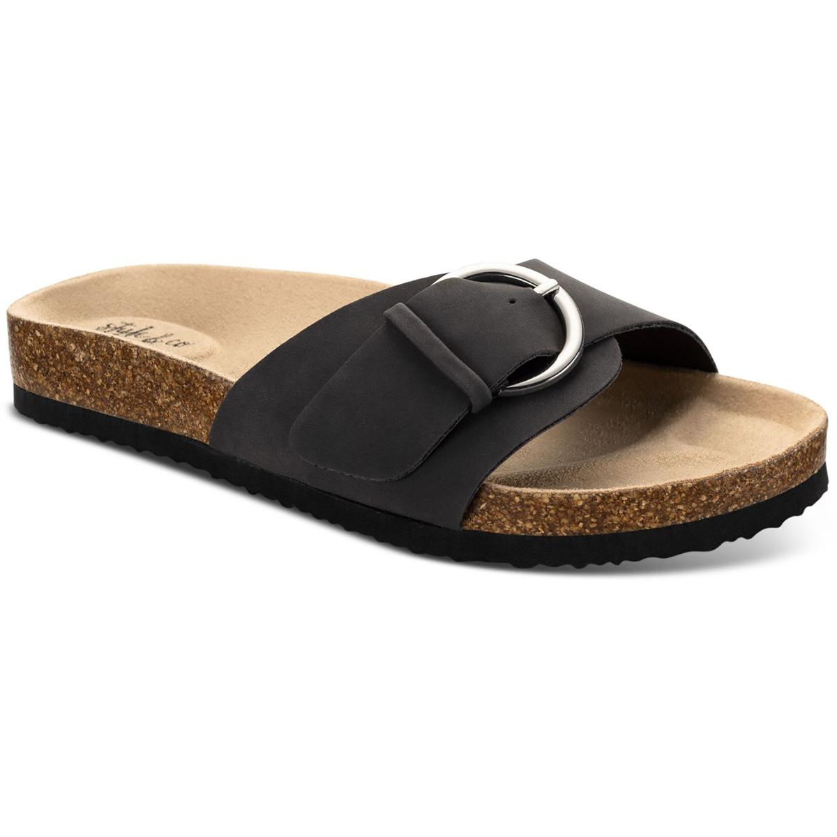 Elisaa Womens Faux Leather Footbed Slide Sandals