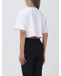 Off-White Ribbed Crop Top Short Sleeves Women White T-Shirts