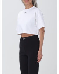 Off-White Ribbed Crop Top Short Sleeves Women White T-Shirts