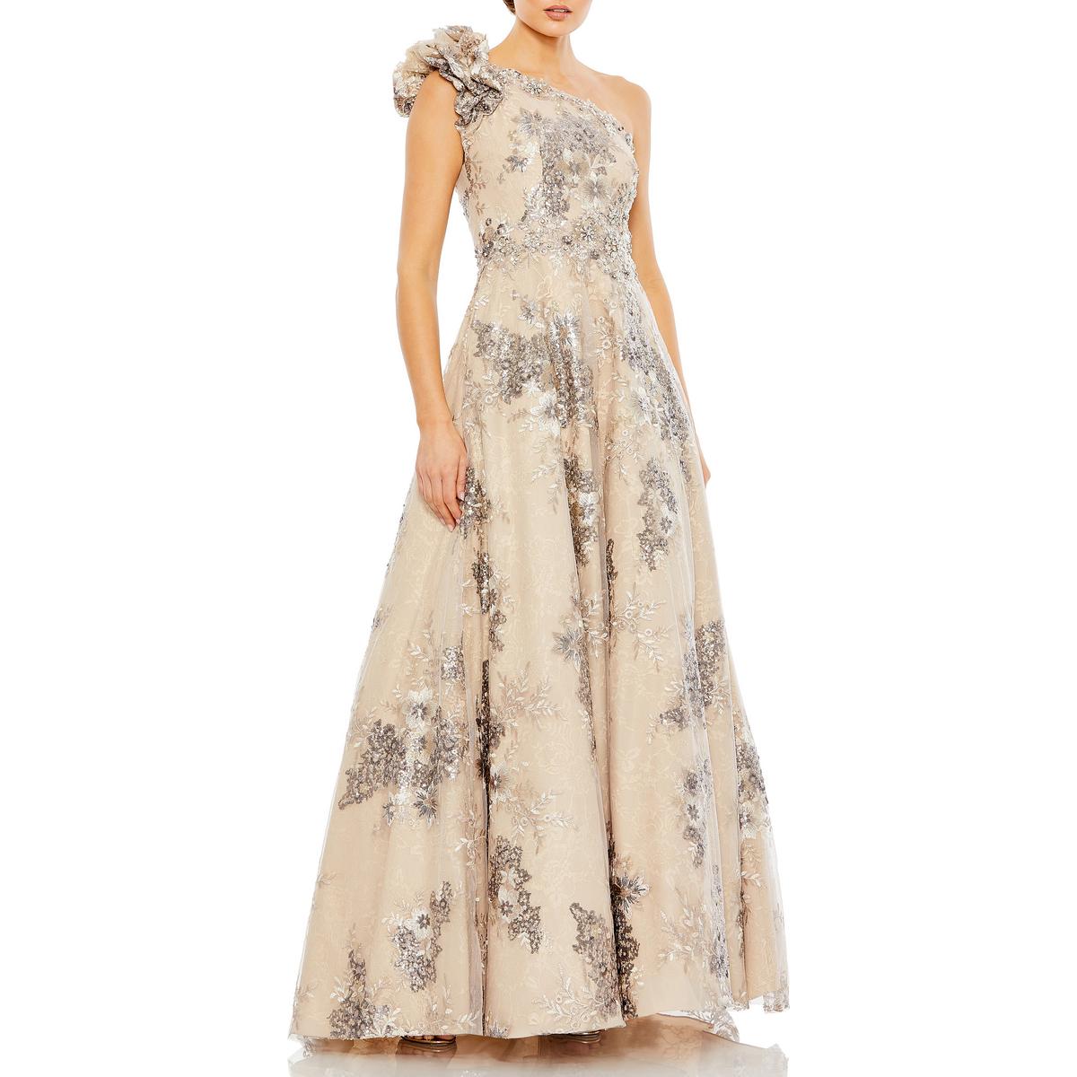 Womens Embellished Lace Evening Dress