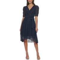 Womens Surplice Chiffon Midi Dress