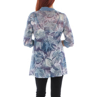 Petites Womens Mesh Printed Duster Blazer