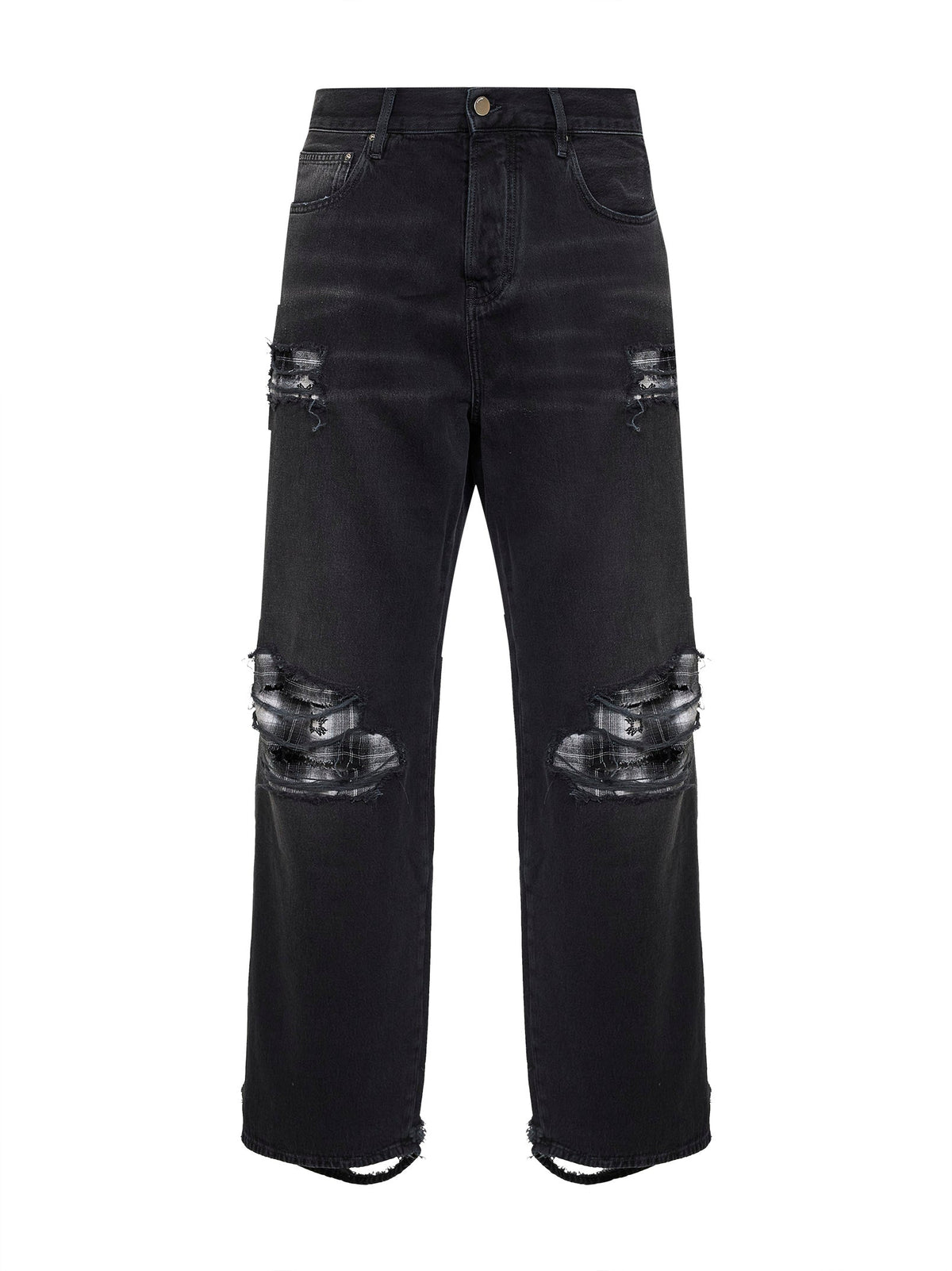 AMIRI Amiri Men Black Denim Flannel Repair Baggy Jeans