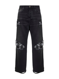 AMIRI Amiri Men Black Denim Flannel Repair Baggy Jeans