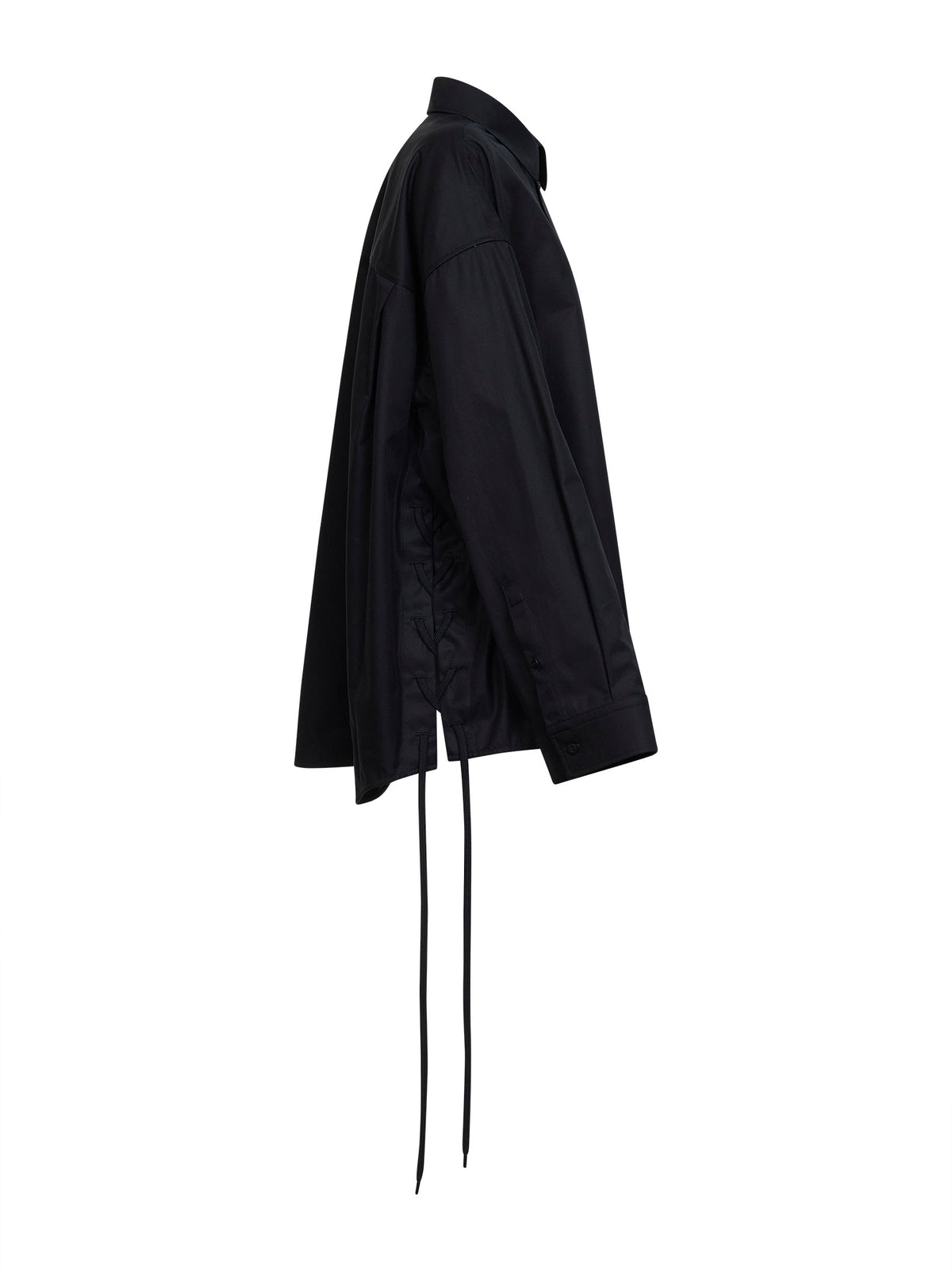 Balenciaga Women Black Cotton Gabardine Lace-Up Shirt