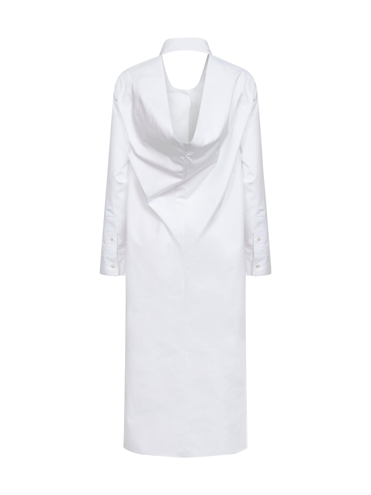 Balenciaga Women White Poplin Draped Back Shirt Dress