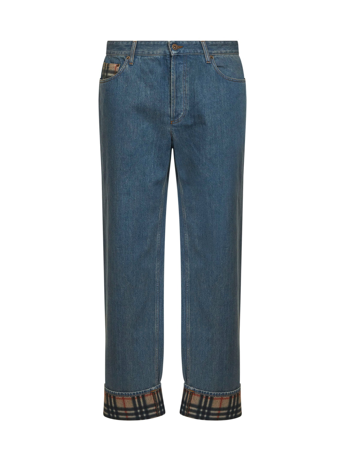 Burberry Men Medium Blue Denim Jeans With Check Details