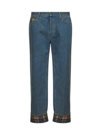Burberry Men Medium Blue Denim Jeans With Check Details