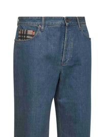 Burberry Men Medium Blue Denim Jeans With Check Details