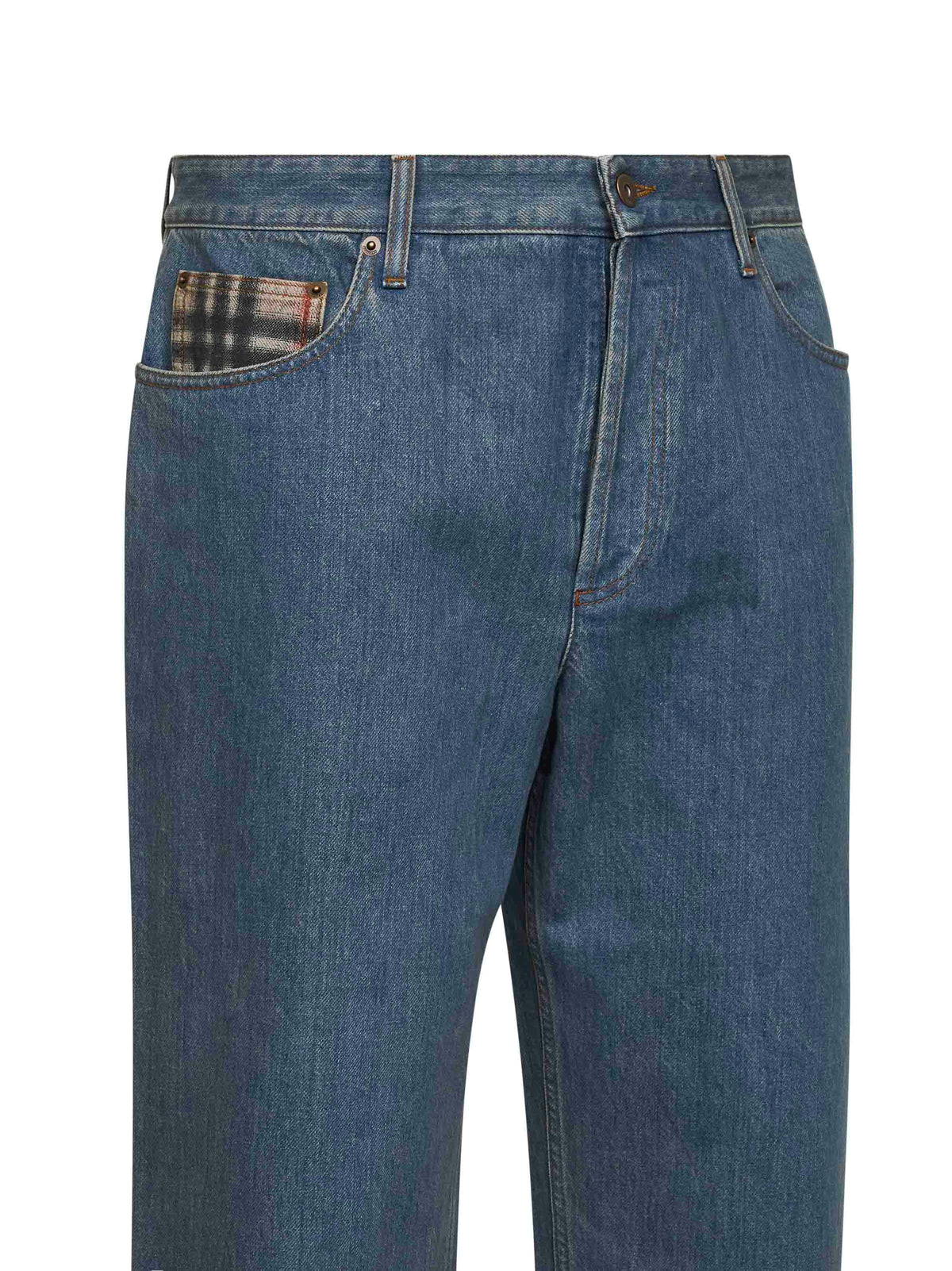 Burberry Men Medium Blue Denim Jeans With Check Details