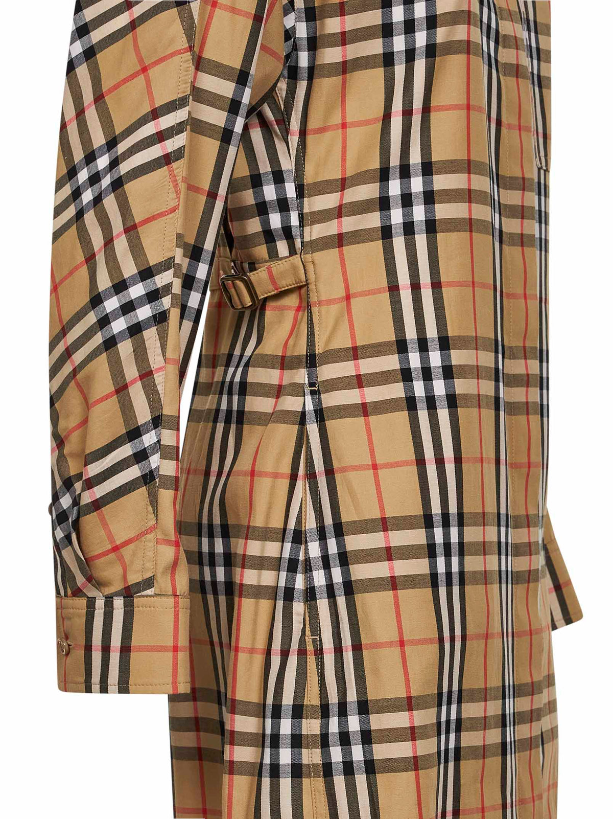 Burberry Women Sand Beige Check Cotton Midi Shirt Dress