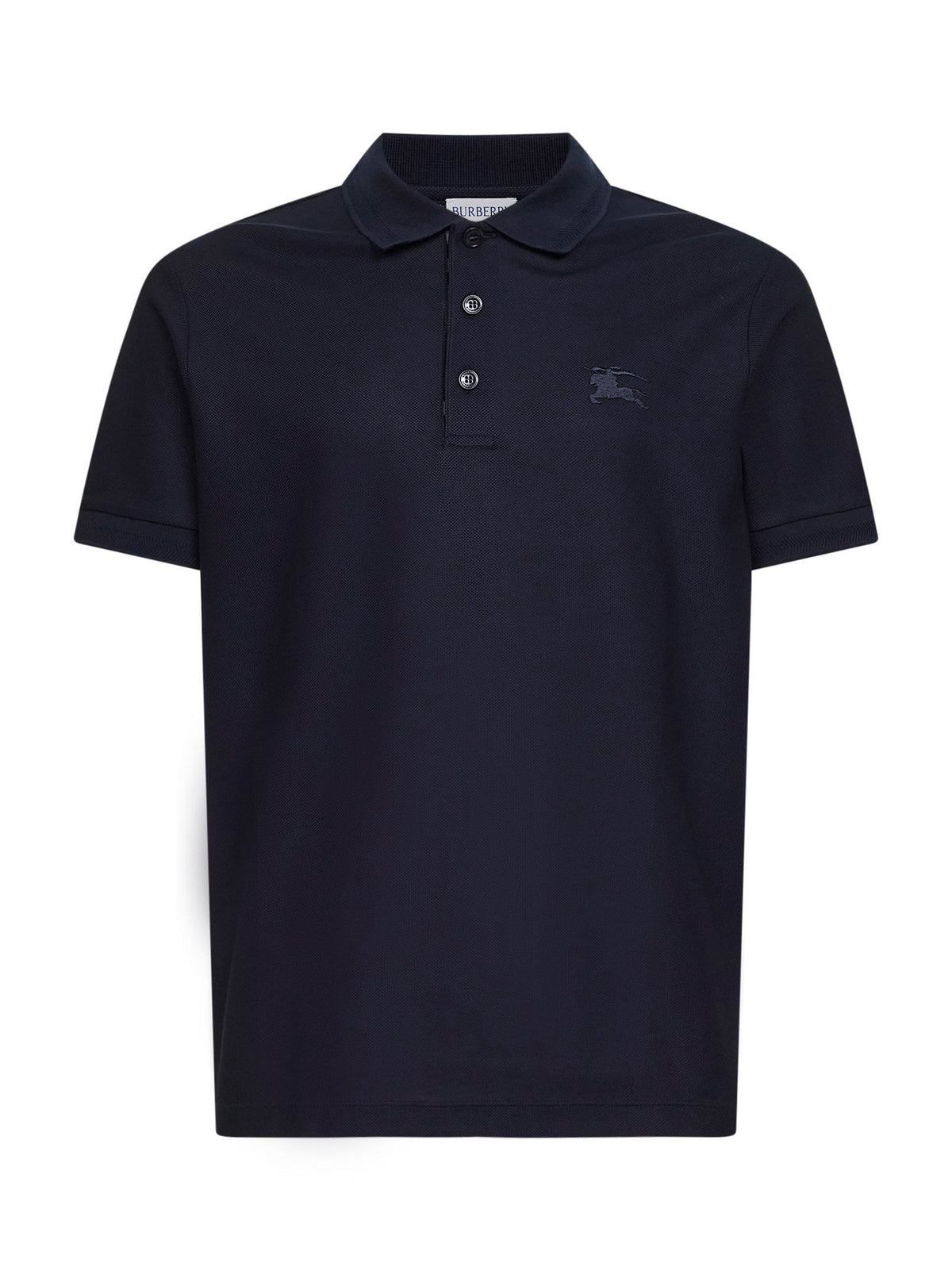 Burberry Men Blue Cotton Pique Polo Shirt With Embroidered Equestrian Knight Design