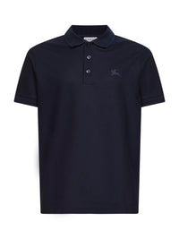 Burberry Men Blue Cotton Pique Polo Shirt With Embroidered Equestrian Knight Design