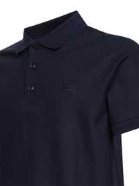 Burberry Men Blue Cotton Pique Polo Shirt With Embroidered Equestrian Knight Design
