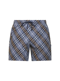 BURBERRY Burberry Men Wave Blue Check Nylon Check Swim Shorts