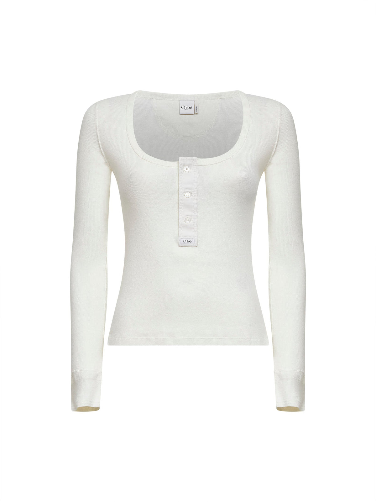 Chloé Women Iconic Milk Ribbed Jersey Henley T-Shirt