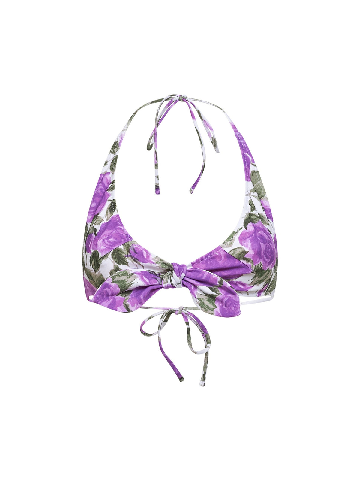 Chloé Women White And Purple Rose-Printed Bikini Top