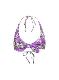 Chloé Women White And Purple Rose-Printed Bikini Top