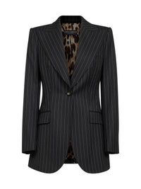 Dolce & Gabbana Women Black Pinstriped Stretch Wool Single-Breasted Jacket