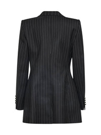 Dolce & Gabbana Women Black Pinstriped Stretch Wool Single-Breasted Jacket
