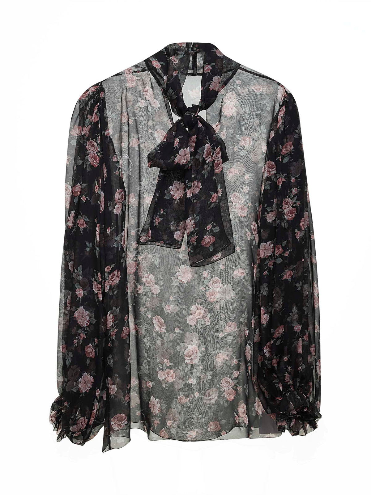 Dolce & Gabbana Women Black Vintage Rose-Print Chiffon Top