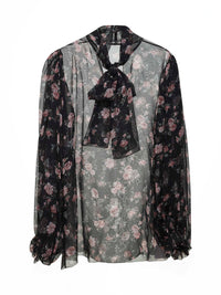 Dolce & Gabbana Women Black Vintage Rose-Print Chiffon Top