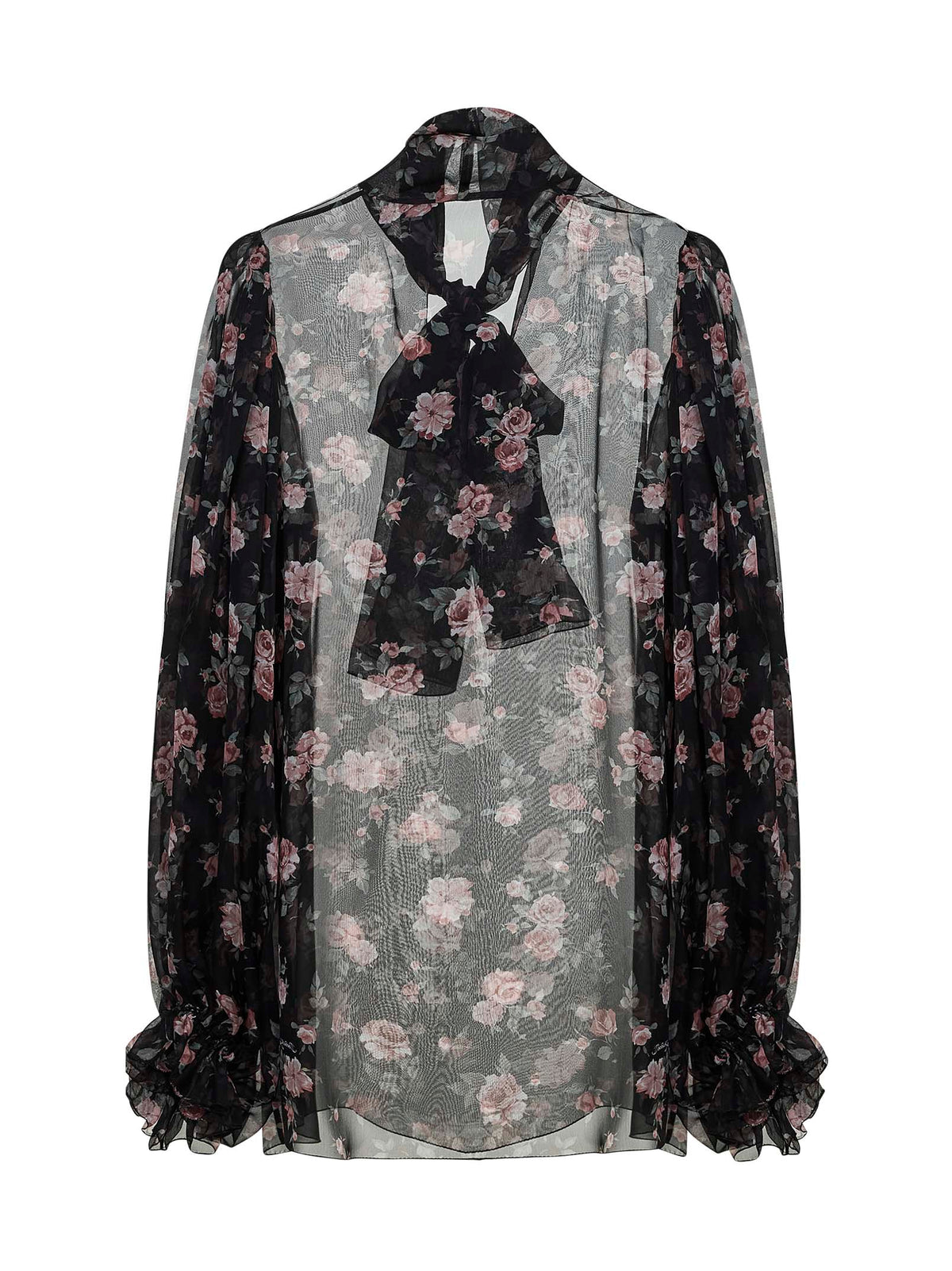 Dolce & Gabbana Women Black Vintage Rose-Print Chiffon Top
