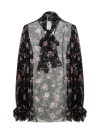 Dolce & Gabbana Women Black Vintage Rose-Print Chiffon Top