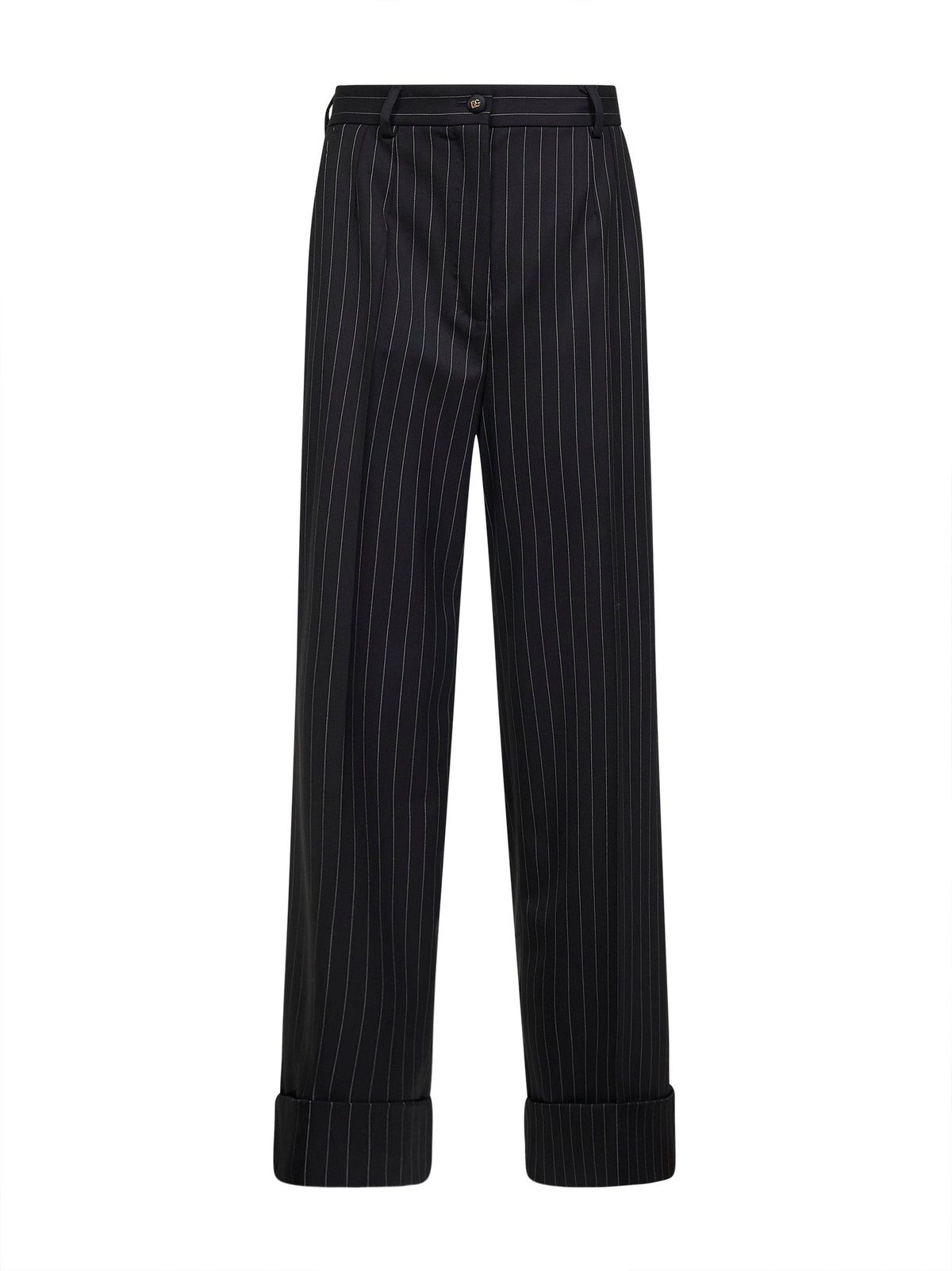 Dolce & Gabbana Women Black Two-Way Stretch Twill Pinstriped Trousers