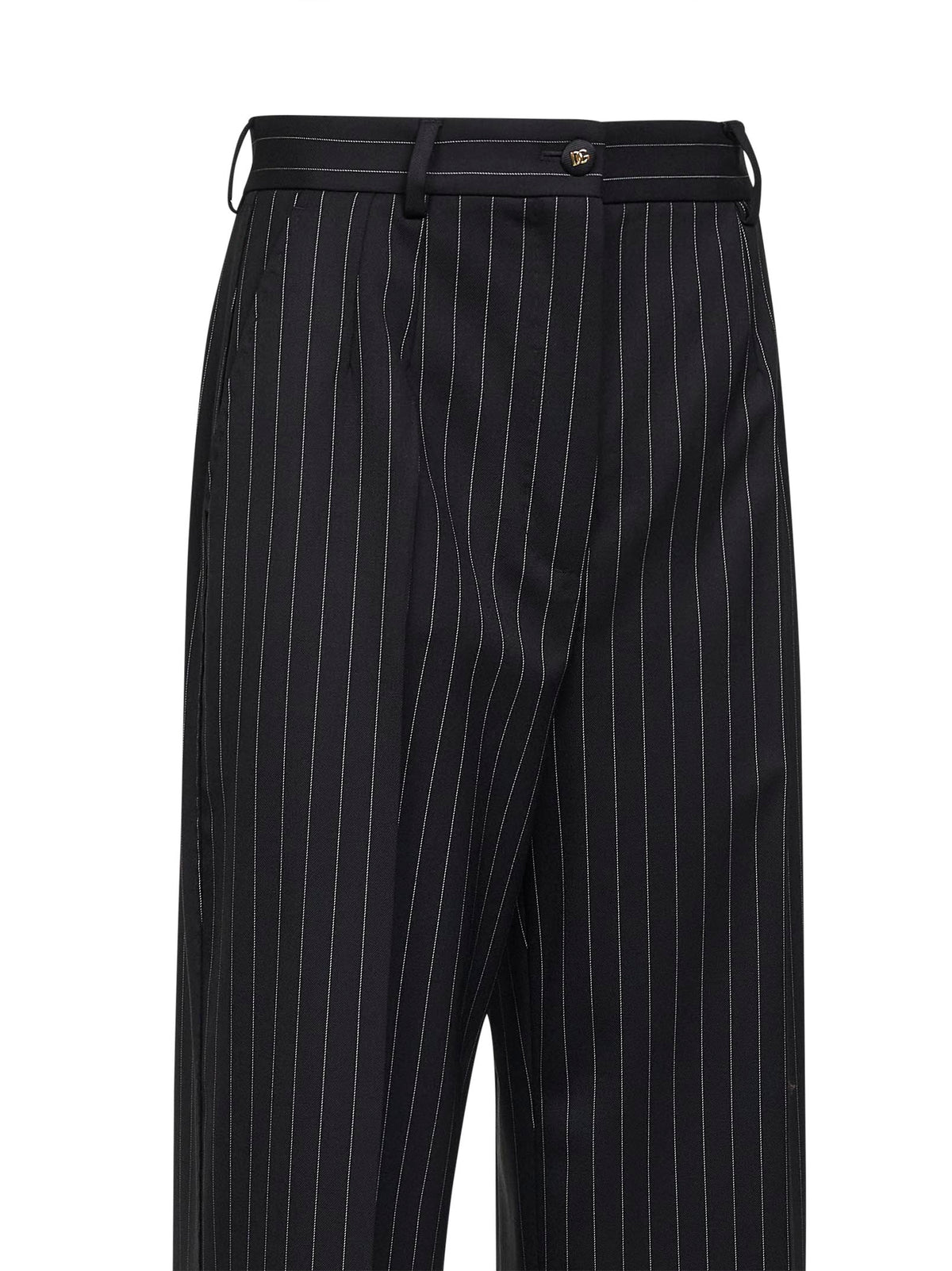 Dolce & Gabbana Women Black Two-Way Stretch Twill Pinstriped Trousers