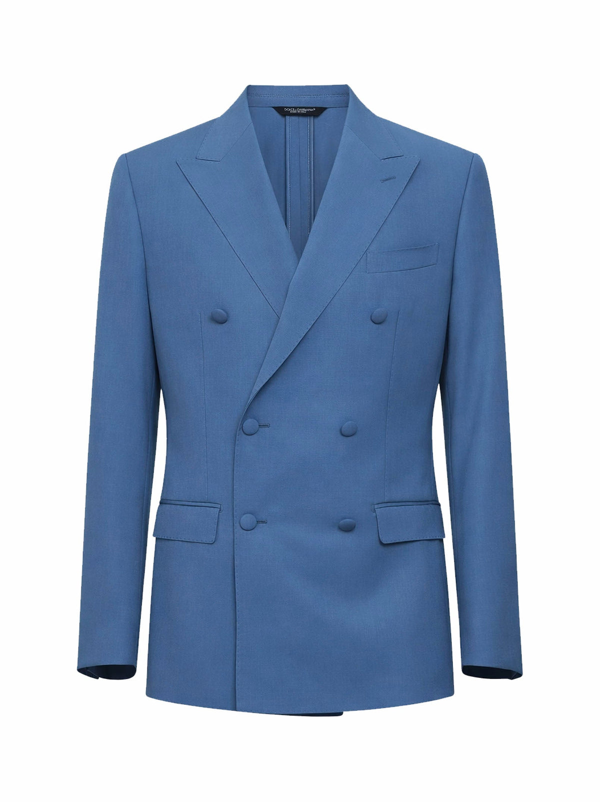 Dolce & Gabbana Men Avio Blue Wool Poplin Double-Breasted Jacket