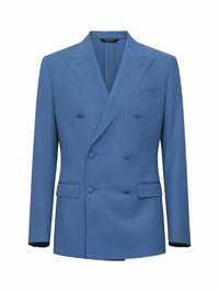 Dolce & Gabbana Men Avio Blue Wool Poplin Double-Breasted Jacket