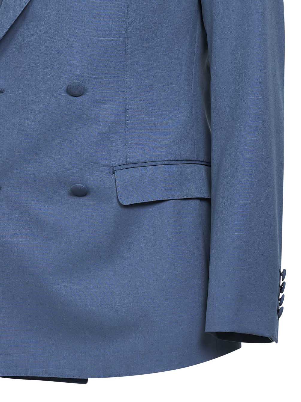 Dolce & Gabbana Men Avio Blue Wool Poplin Double-Breasted Jacket