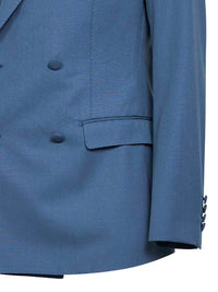 Dolce & Gabbana Men Avio Blue Wool Poplin Double-Breasted Jacket