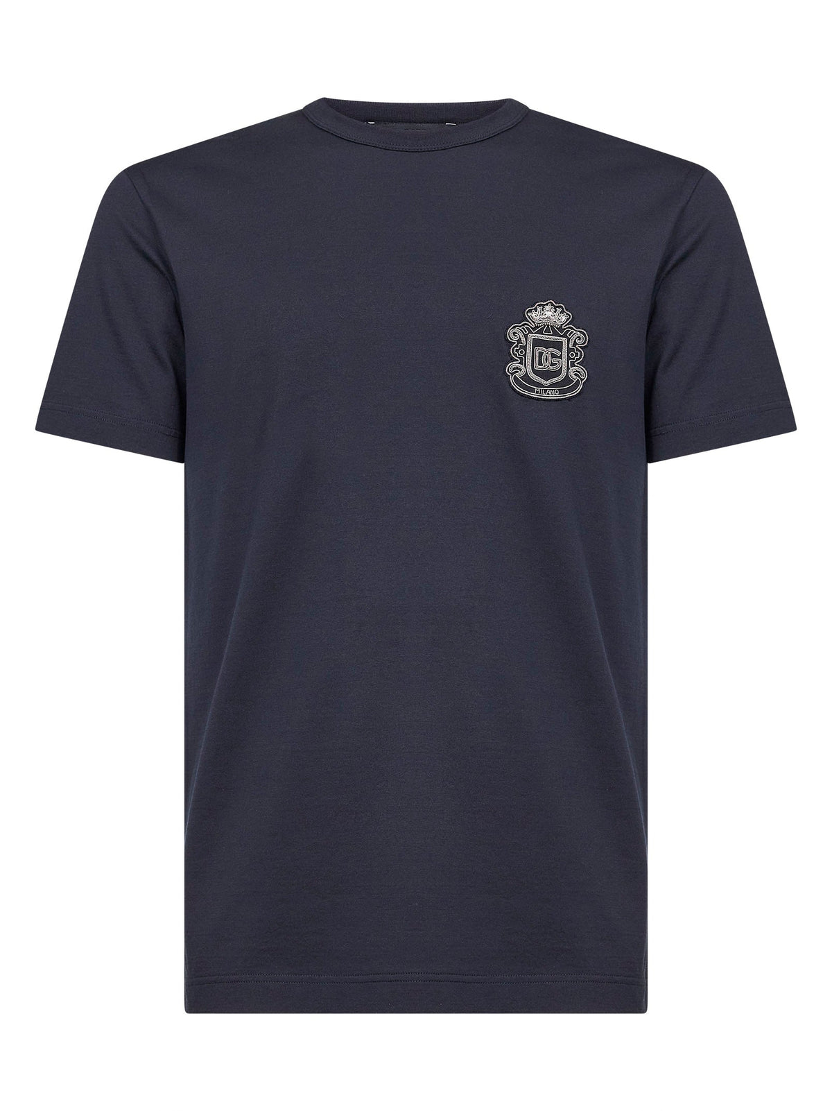 Dolce & Gabbana Men Blue Cotton Heraldic Patch T-Shirt