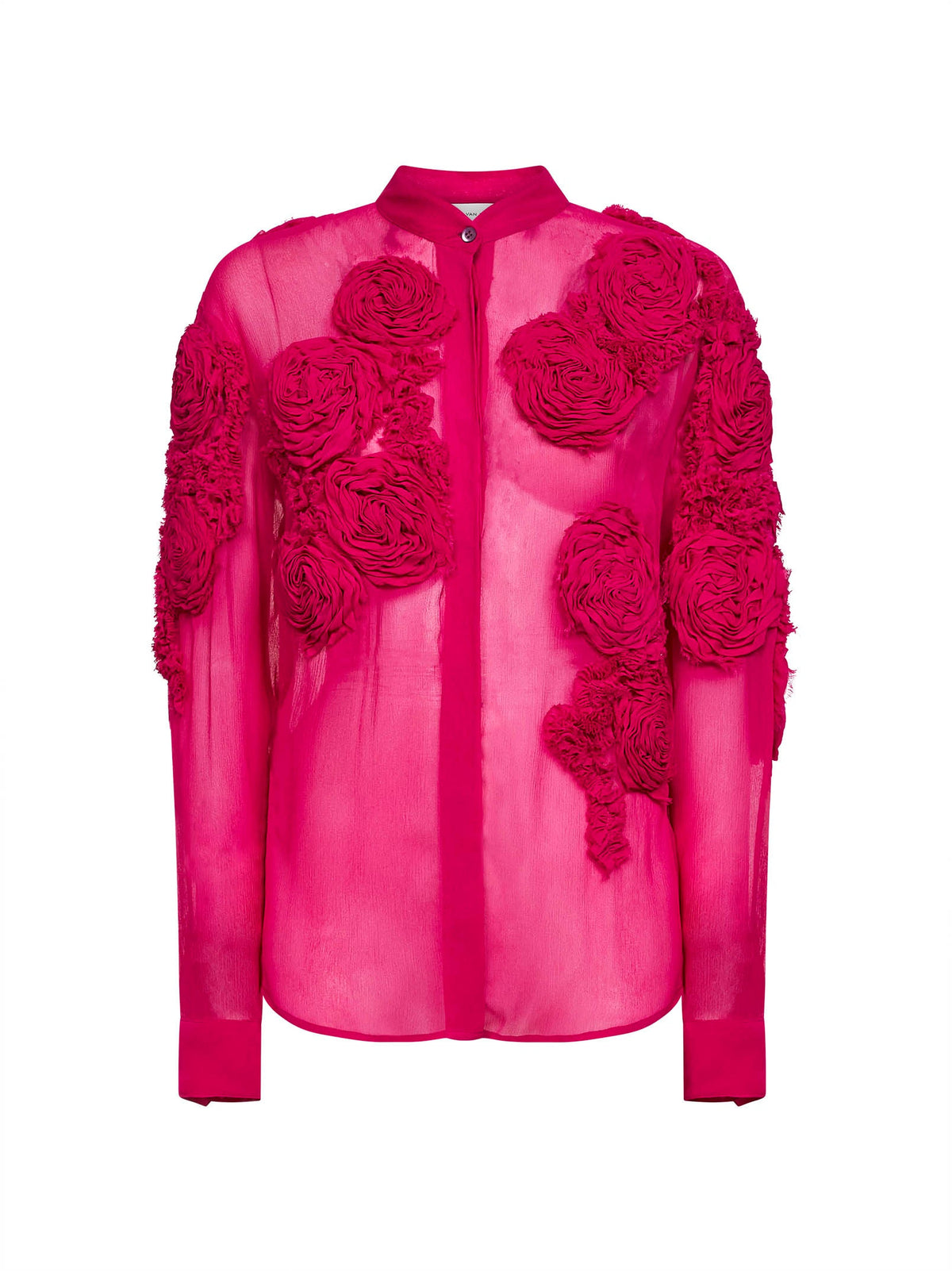 Dries Van Noten Women Fuchsia Silk Muslin Shirt With 3D Flowers