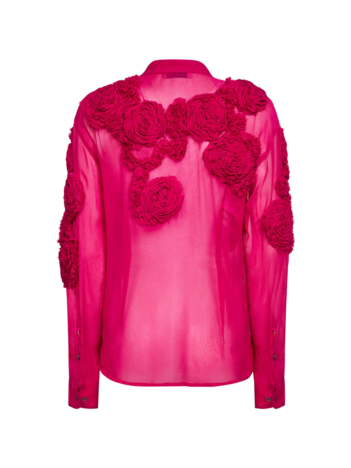 Dries Van Noten Women Fuchsia Silk Muslin Shirt With 3D Flowers
