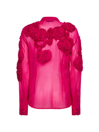 Dries Van Noten Women Fuchsia Silk Muslin Shirt With 3D Flowers