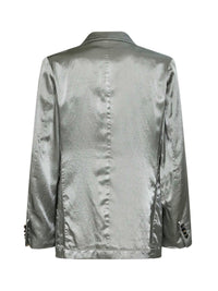 Dries Van Noten Men Mint Green Viscose And Cotton Double-Breasted Blazer