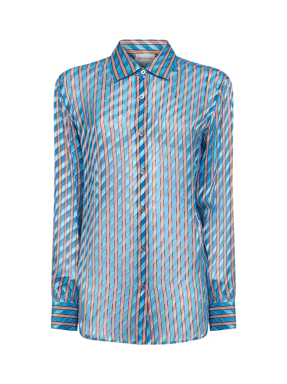 Dries Van Noten Women Turquoise Devoré Viscose And Silk Striped Shirt