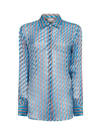 Dries Van Noten Women Turquoise Devoré Viscose And Silk Striped Shirt