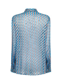 Dries Van Noten Women Turquoise Devoré Viscose And Silk Striped Shirt