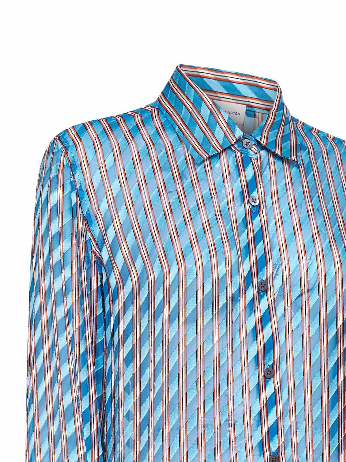 Dries Van Noten Women Turquoise Devoré Viscose And Silk Striped Shirt