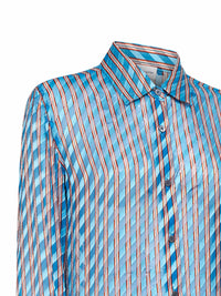 Dries Van Noten Women Turquoise Devoré Viscose And Silk Striped Shirt