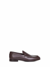 Fendi Men Dark Brown Leather Braided Loafers