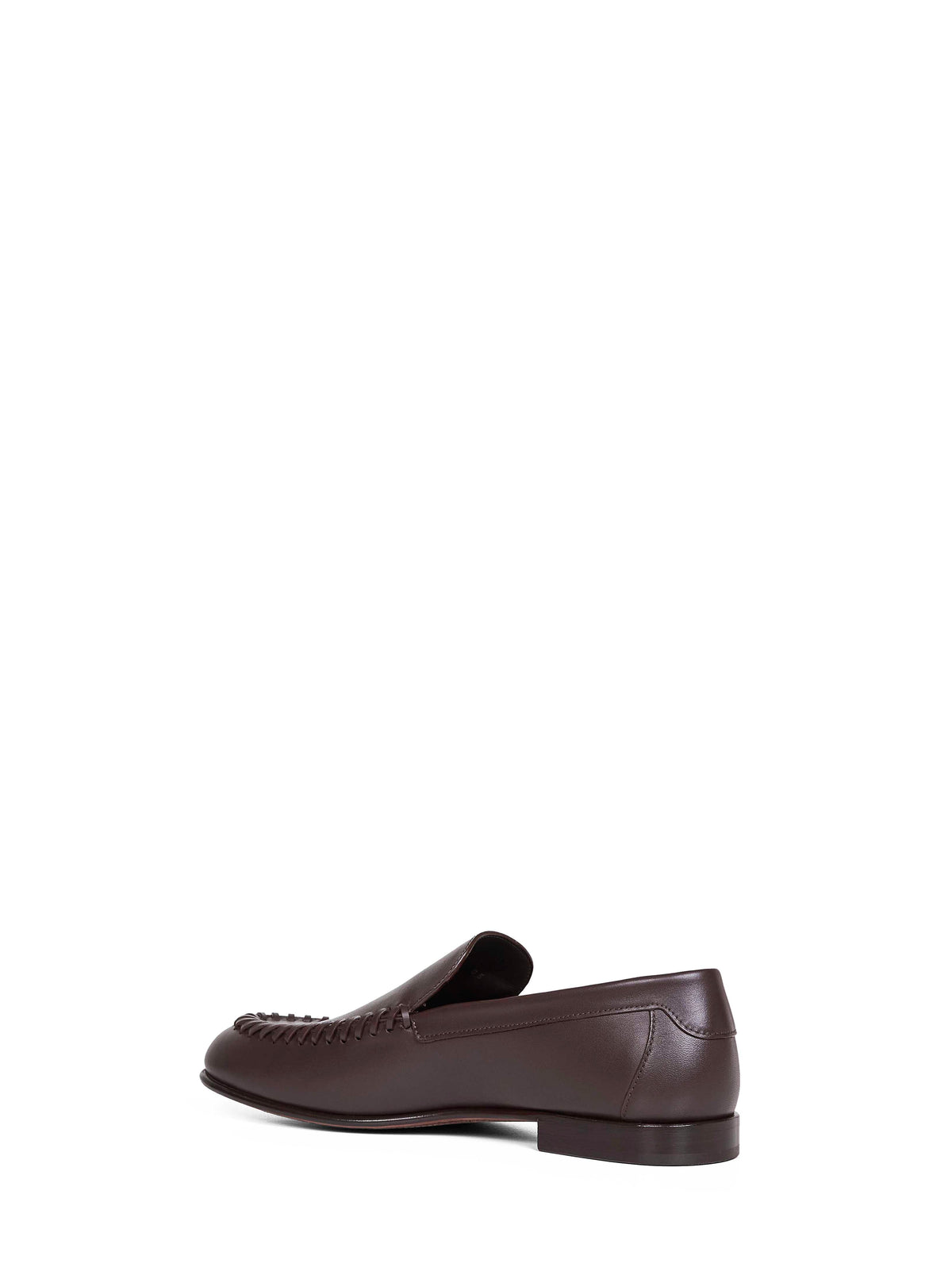 Fendi Men Dark Brown Leather Braided Loafers